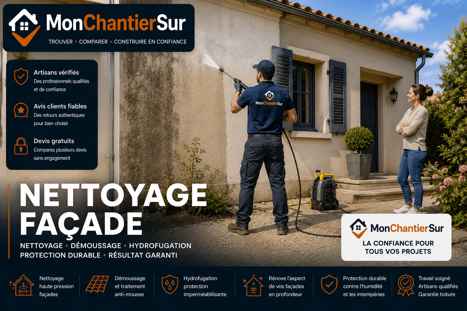 Chantier Nettoyage façade / toiture